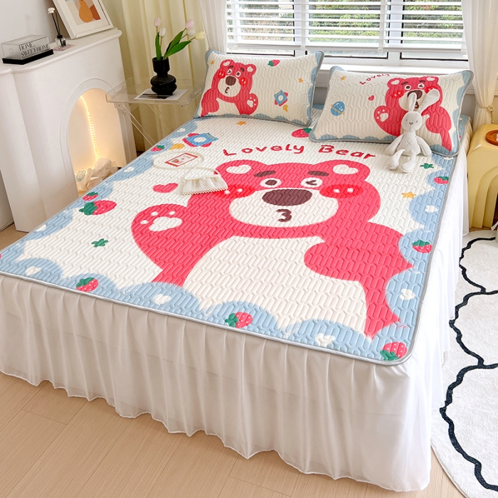 91家纺网 家纺一手货源 找家纺 (总) 慕尚 2025新款花边凉感丝乳胶凉席床席床裙款