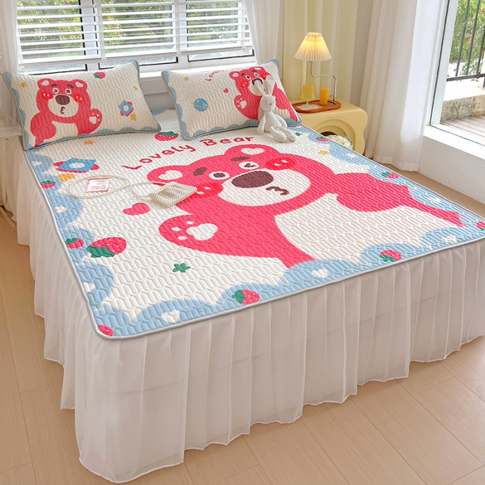 91家纺网 家纺一手货源 找家纺 (总) 慕尚 2025新款花边凉感丝乳胶凉席床席床裙款