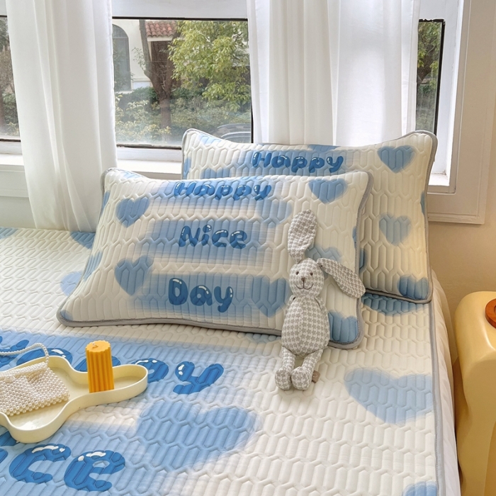 91家纺网 家纺一手货源 找家纺 慕尚 2025新款花边凉感丝乳胶凉席床席床裙款 ins爱心