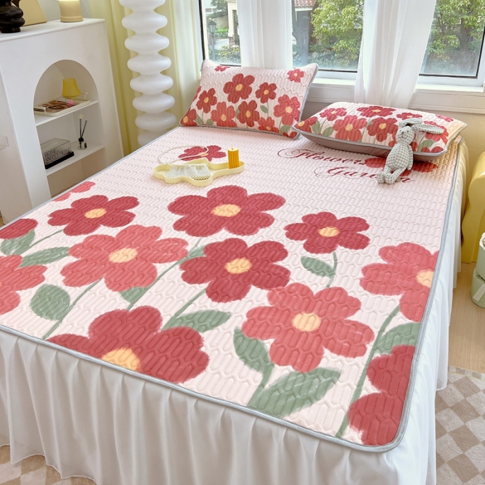 91家纺网 家纺一手货源 找家纺 慕尚 2025新款花边凉感丝乳胶凉席床席床裙款 花漾绽放