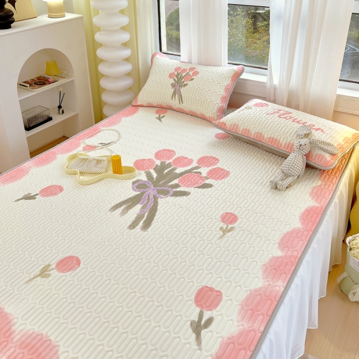 91家纺网 家纺一手货源 找家纺 慕尚 2025新款花边凉感丝乳胶凉席床席床裙款 莫奈