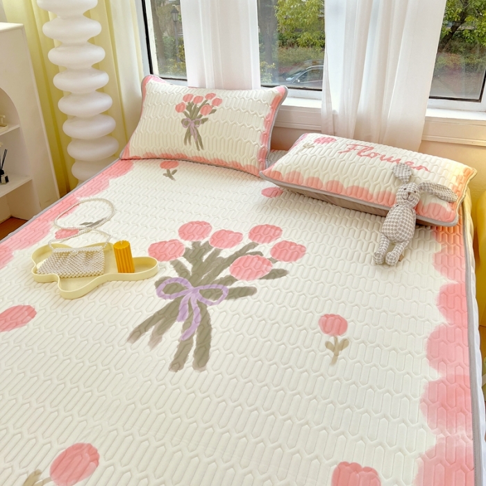 91家纺网 家纺一手货源 找家纺 慕尚 2025新款花边凉感丝乳胶凉席床席床裙款 莫奈