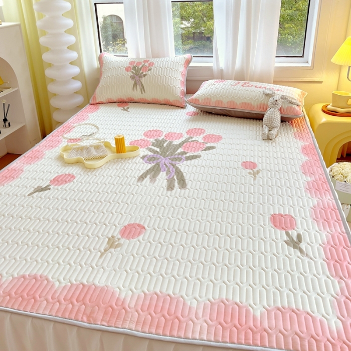 91家纺网 家纺一手货源 找家纺 慕尚 2025新款花边凉感丝乳胶凉席床席床裙款 莫奈