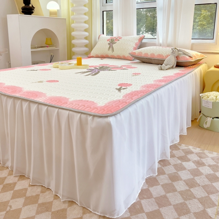 91家纺网 家纺一手货源 找家纺 慕尚 2025新款花边凉感丝乳胶凉席床席床裙款 莫奈