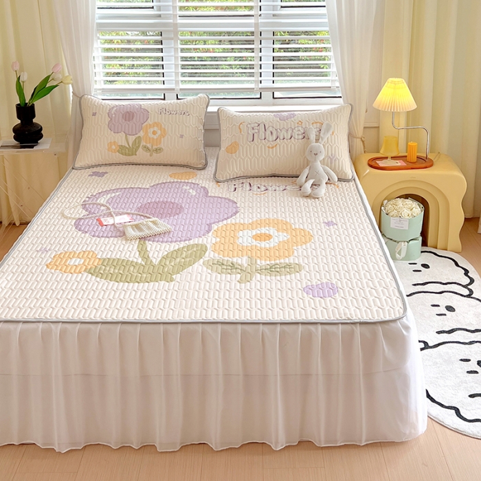 91家纺网 家纺一手货源 找家纺 慕尚 2025新款花边凉感丝乳胶凉席床席床裙款 莎莉