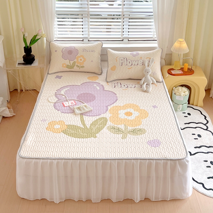 91家纺网 家纺一手货源 找家纺 慕尚 2025新款花边凉感丝乳胶凉席床席床裙款 莎莉