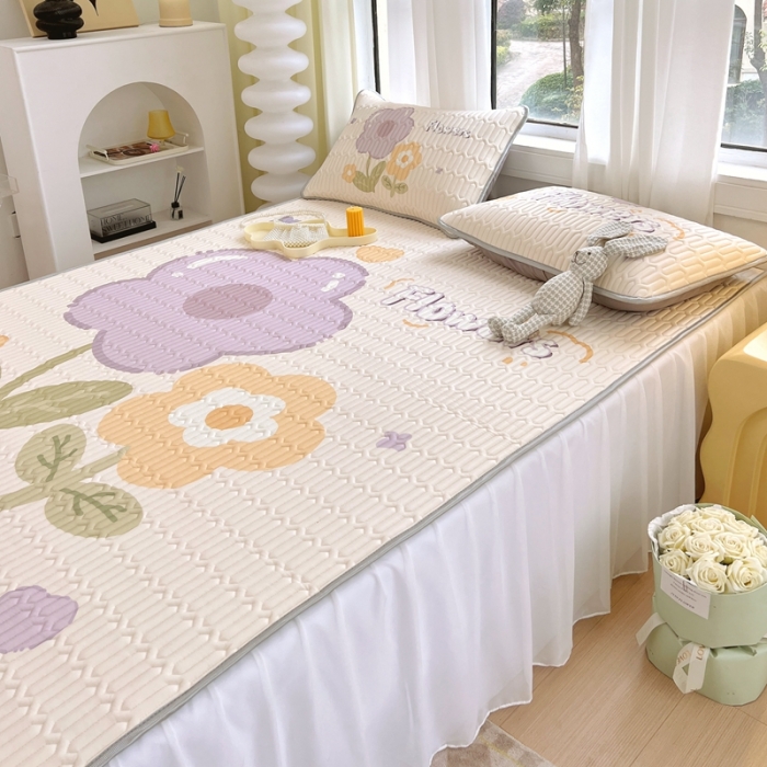 91家纺网 家纺一手货源 找家纺 慕尚 2025新款花边凉感丝乳胶凉席床席床裙款 莎莉