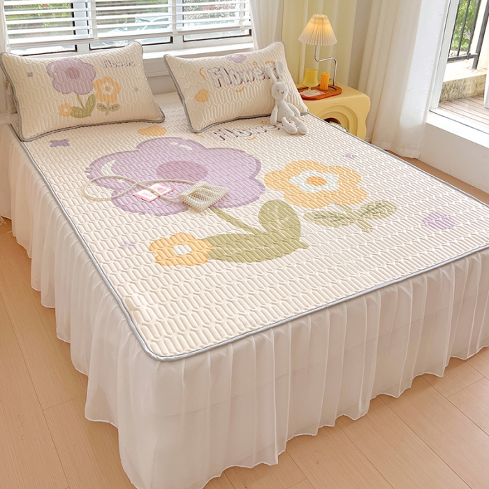 91家纺网 家纺一手货源 找家纺 慕尚 2025新款花边凉感丝乳胶凉席床席床裙款 莎莉