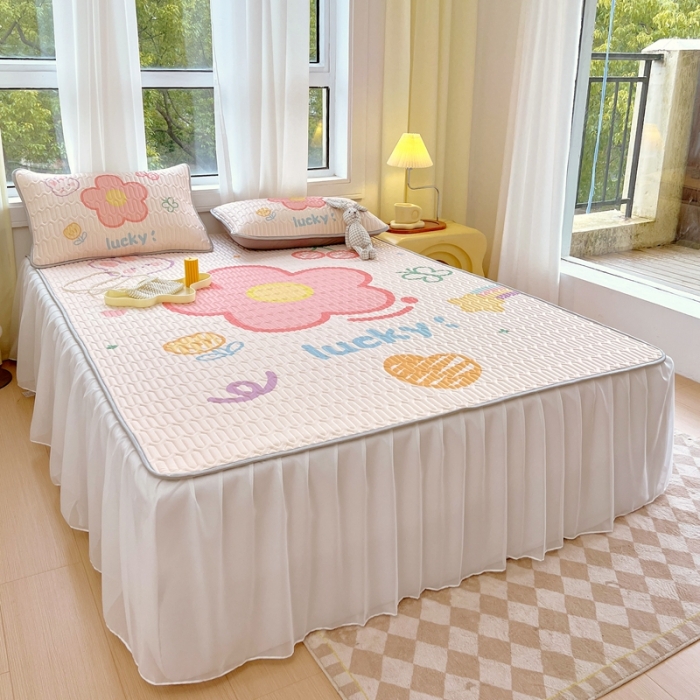 91家纺网 家纺一手货源 找家纺 慕尚 2025新款花边凉感丝乳胶凉席床席床裙款 仙本娜