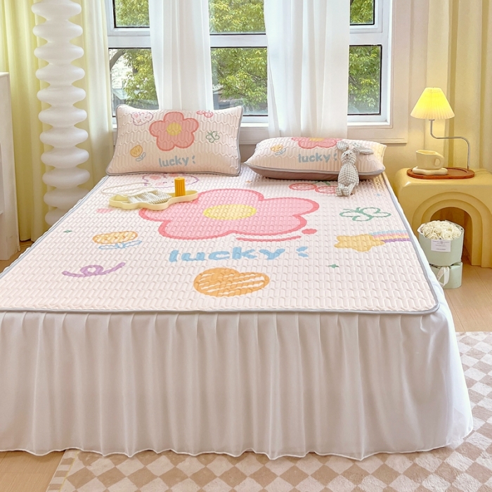 91家纺网 家纺一手货源 找家纺 慕尚 2025新款花边凉感丝乳胶凉席床席床裙款 仙本娜