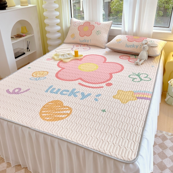 91家纺网 家纺一手货源 找家纺 慕尚 2025新款花边凉感丝乳胶凉席床席床裙款 仙本娜