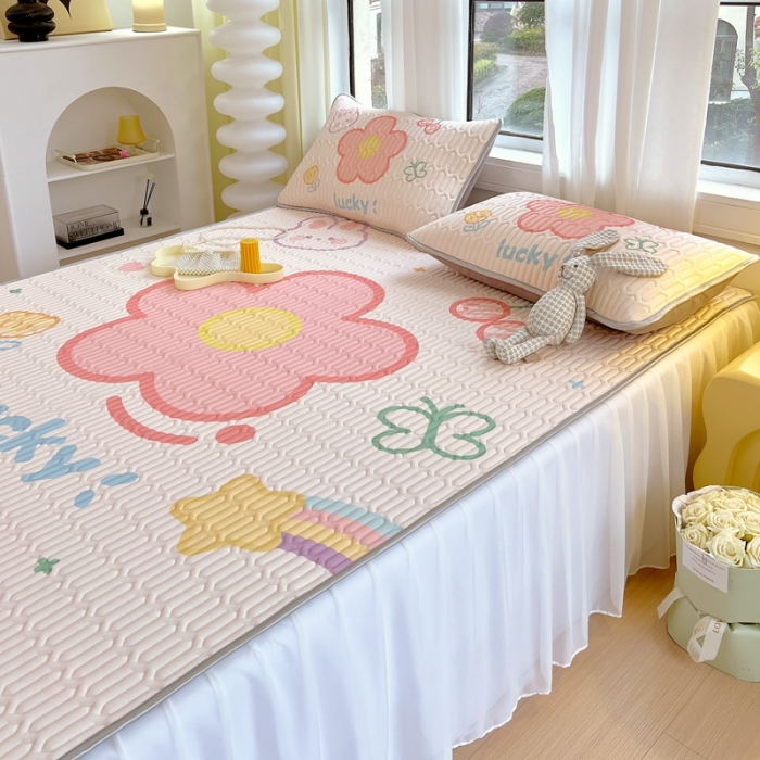 91家纺网 家纺一手货源 找家纺 慕尚 2025新款花边凉感丝乳胶凉席床席床裙款 仙本娜