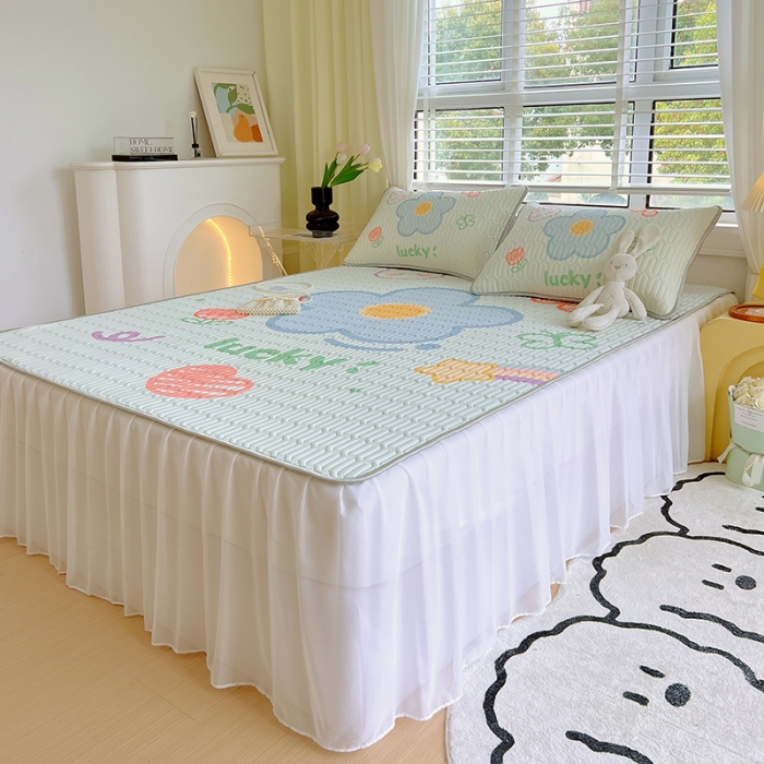 91家纺网 家纺一手货源 找家纺 慕尚 2025新款花边凉感丝乳胶凉席床席床裙款 幸运心