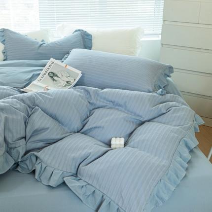 91家纺网 家纺一手货源 找家纺 慕尚 2025新款全棉镂空水洗棉四件套 沉香-天空兰