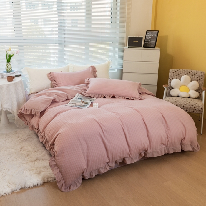 91家纺网 家纺一手货源 找家纺 慕尚 2025新款全棉镂空水洗棉四件套 沉香-豆沙