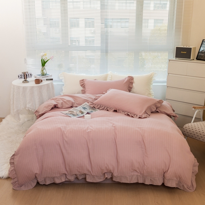 91家纺网 家纺一手货源 找家纺 慕尚 2025新款全棉镂空水洗棉四件套 沉香-豆沙