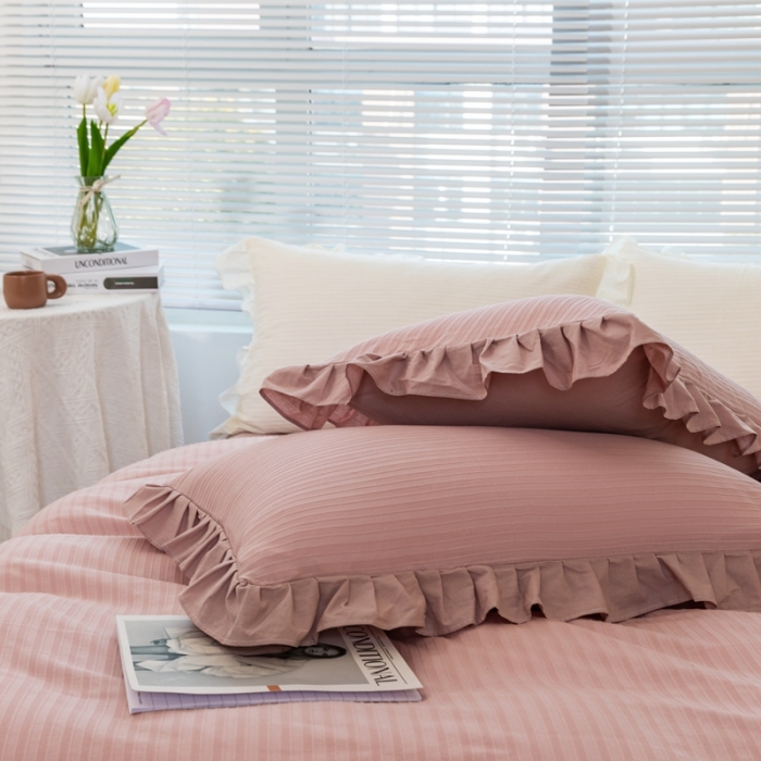 91家纺网 家纺一手货源 找家纺 慕尚 2025新款全棉镂空水洗棉四件套 沉香-豆沙