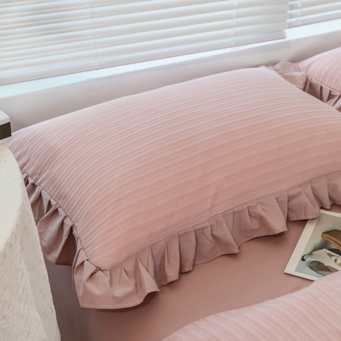 91家纺网 家纺一手货源 找家纺 慕尚 2025新款全棉镂空水洗棉四件套 沉香-豆沙