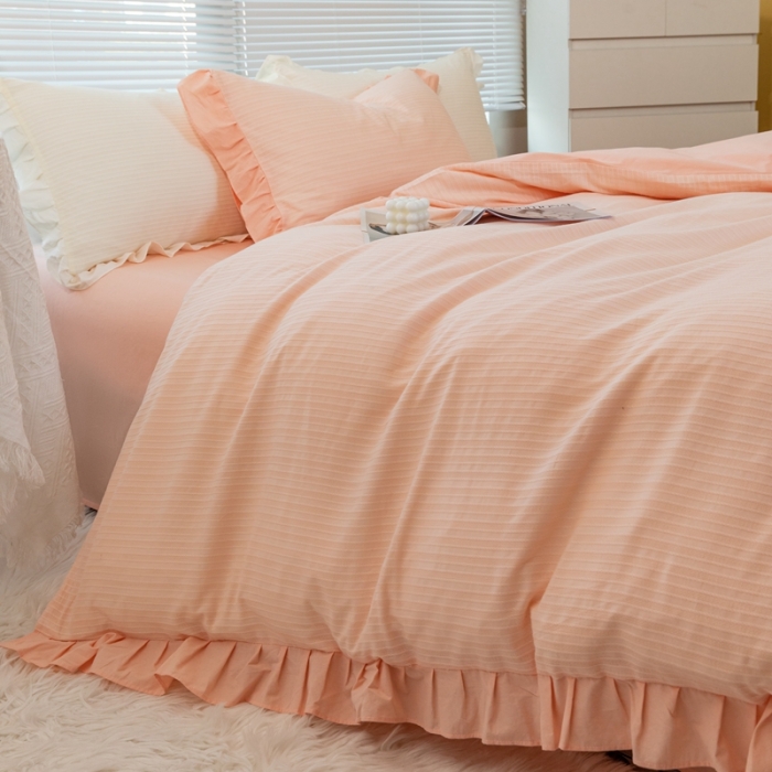 91家纺网 家纺一手货源 找家纺 慕尚 2025新款全棉镂空水洗棉四件套 沉香-粉玉