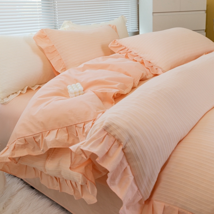 91家纺网 家纺一手货源 找家纺 慕尚 2025新款全棉镂空水洗棉四件套 沉香-粉玉