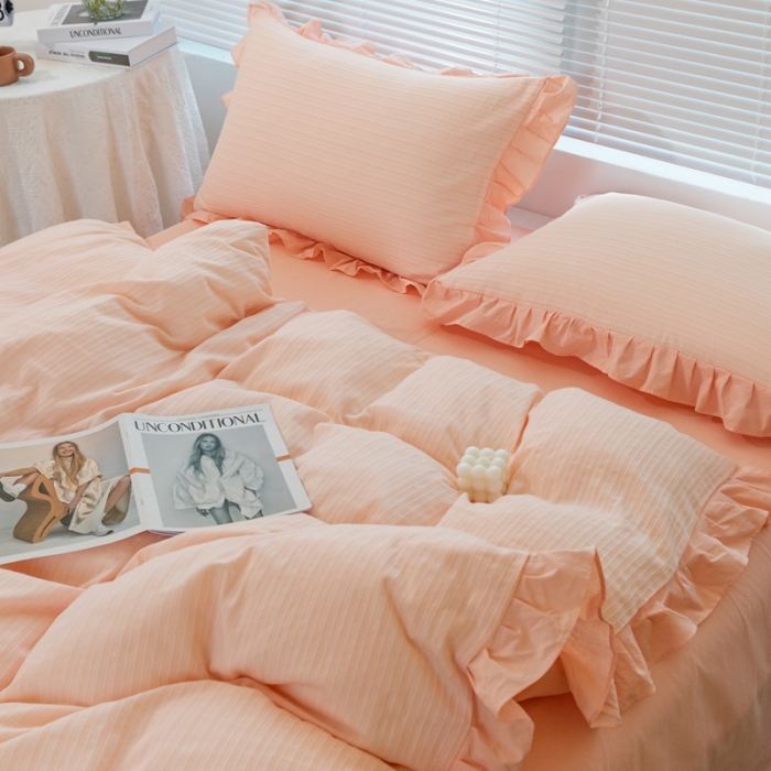 91家纺网 家纺一手货源 找家纺 慕尚 2025新款全棉镂空水洗棉四件套 沉香-粉玉