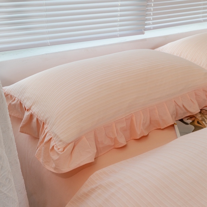 91家纺网 家纺一手货源 找家纺 慕尚 2025新款全棉镂空水洗棉四件套 沉香-粉玉