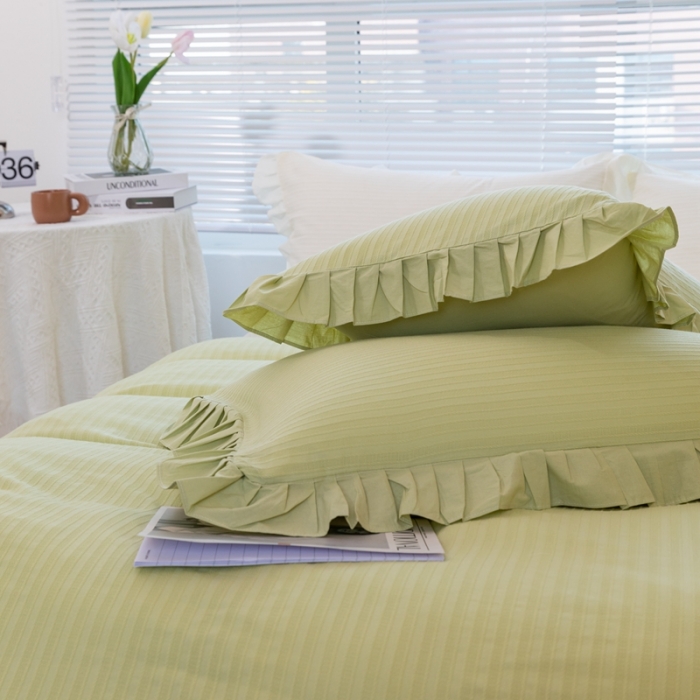 91家纺网 家纺一手货源 找家纺 慕尚 2025新款全棉镂空水洗棉四件套 沉香-嫩芽绿