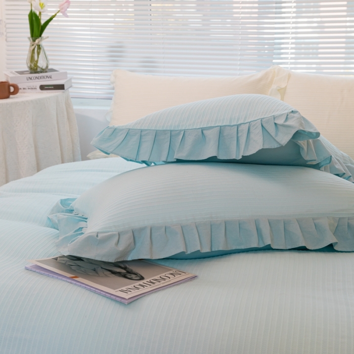 91家纺网 家纺一手货源 找家纺 慕尚 2025新款全棉镂空水洗棉四件套 沉香-浅蓝