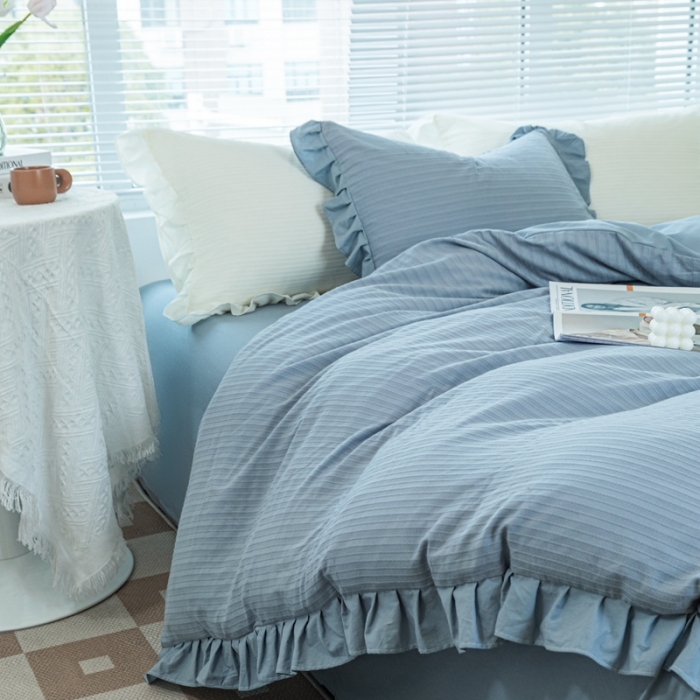 91家纺网 家纺一手货源 找家纺 慕尚 2025新款全棉镂空水洗棉四件套 沉香-天空兰