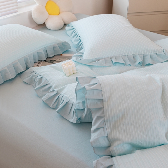 91家纺网 家纺一手货源 找家纺 慕尚 2025新款全棉镂空水洗棉四件套 沉香-浅蓝