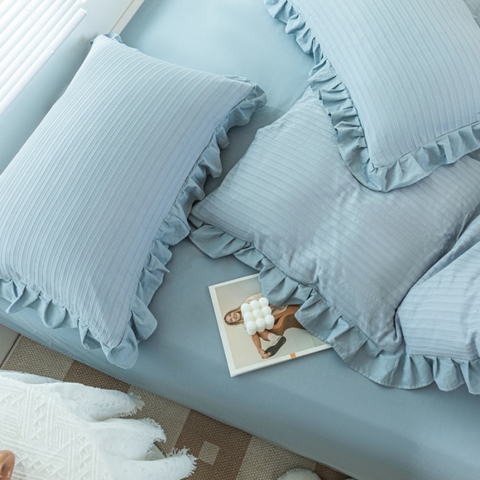 91家纺网 家纺一手货源 找家纺 慕尚 2025新款全棉镂空水洗棉四件套 沉香-天空兰