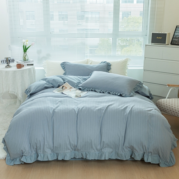 91家纺网 家纺一手货源 找家纺 慕尚 2025新款全棉镂空水洗棉四件套 沉香-天空兰