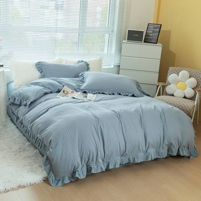 91家纺网 家纺一手货源 找家纺 慕尚 2025新款全棉镂空水洗棉四件套 沉香-天空兰