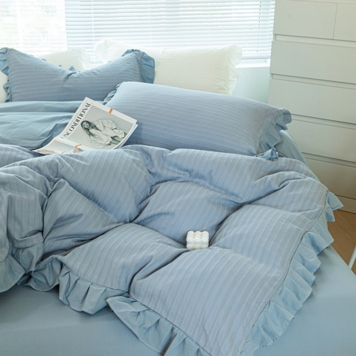 91家纺网 家纺一手货源 找家纺 慕尚 2025新款全棉镂空水洗棉四件套 沉香-天空兰