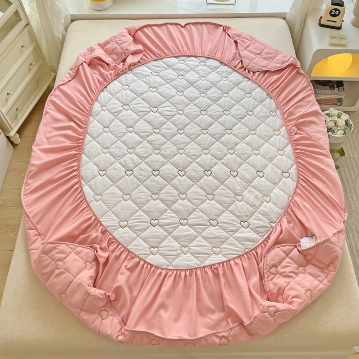 91家纺网 家纺一手货源 找家纺 家之硕家纺 2023新款爱心系列磨毛刺绣衔缝夹棉床笠 爱心-粉色