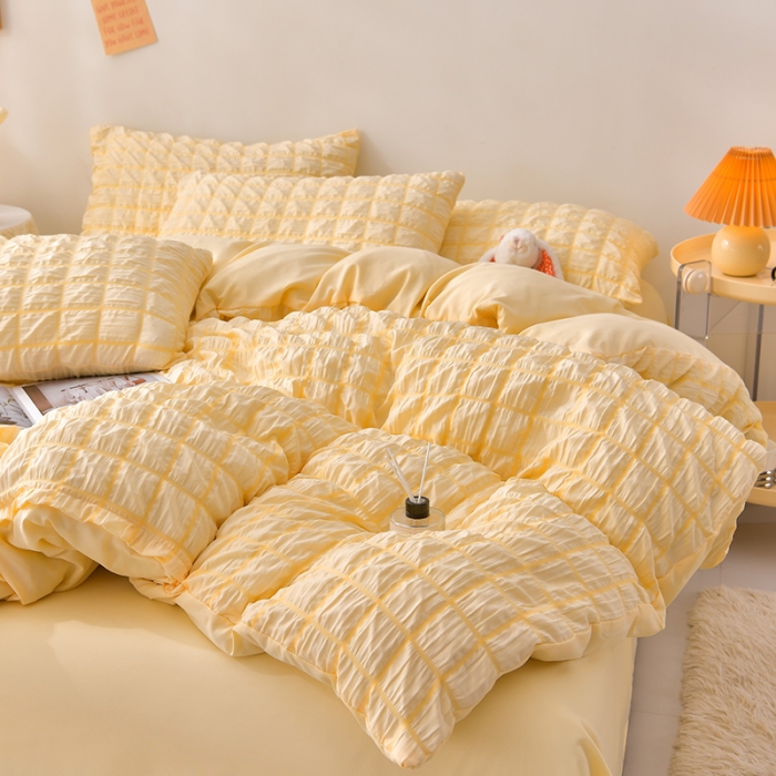 91家纺网 家纺一手货源 找家纺 （总）梦莱情 2023新款泡泡纱水洗棉四件套