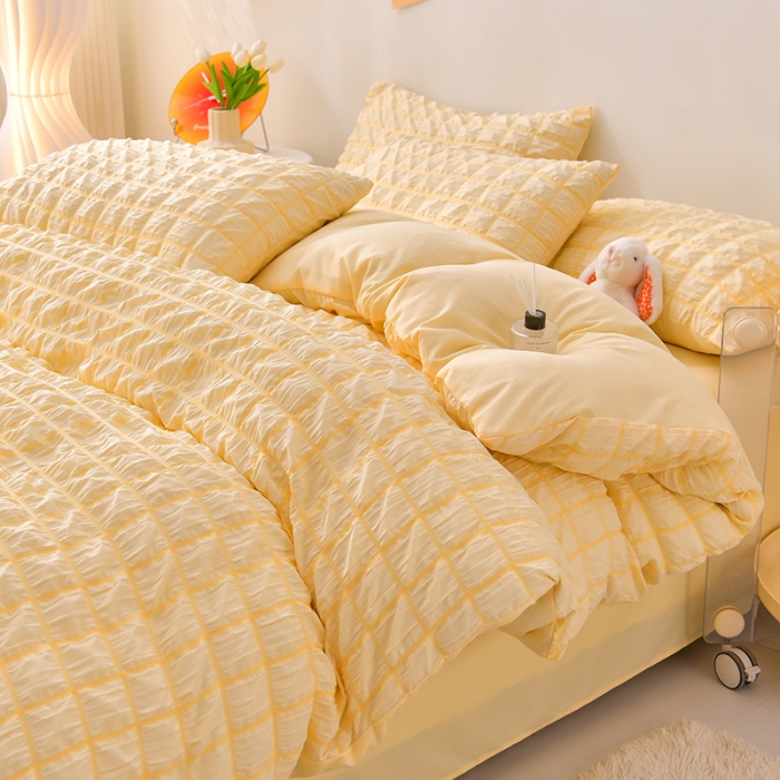 91家纺网 家纺一手货源 找家纺 （总）梦莱情 2023新款泡泡纱水洗棉四件套