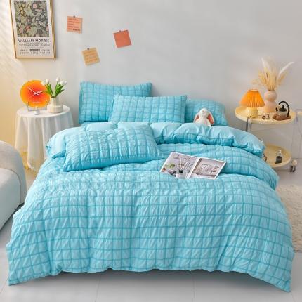 梦莱情 2023新款泡泡纱水洗棉四件套 泡泡奶芙-天空蓝