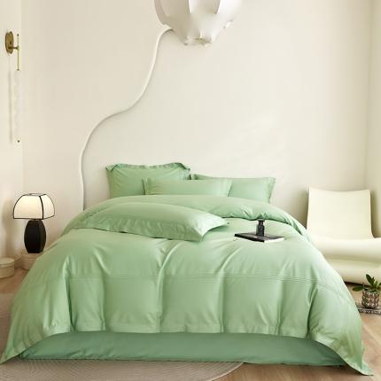 91家纺网 家纺一手货源 找家纺 薏思家纺 2023新款100支纯色长绒棉工艺款-四件套 苹果绿
