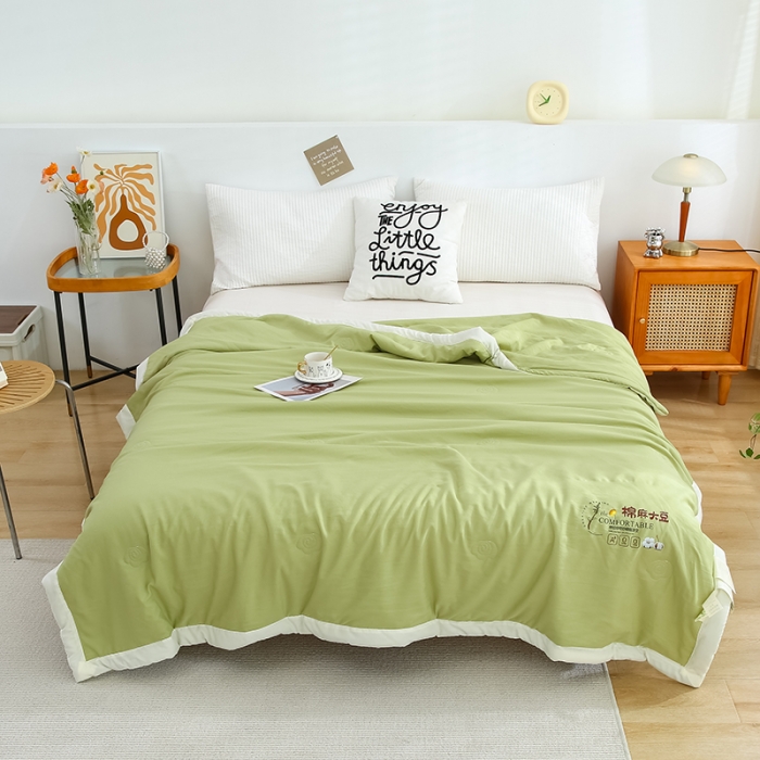 91家纺网 家纺一手货源 找家纺 爱宝被业 2025新款水洗棉麻夏被 橄榄绿