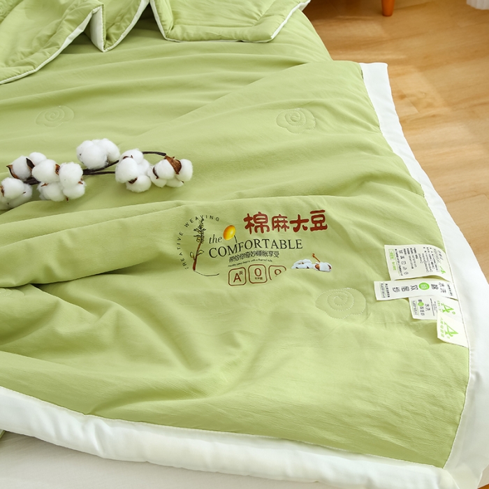 91家纺网 家纺一手货源 找家纺 爱宝被业 2025新款水洗棉麻夏被 橄榄绿