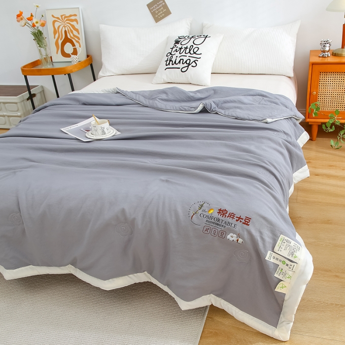 91家纺网 家纺一手货源 找家纺 爱宝被业 2025新款水洗棉麻夏被 高级灰