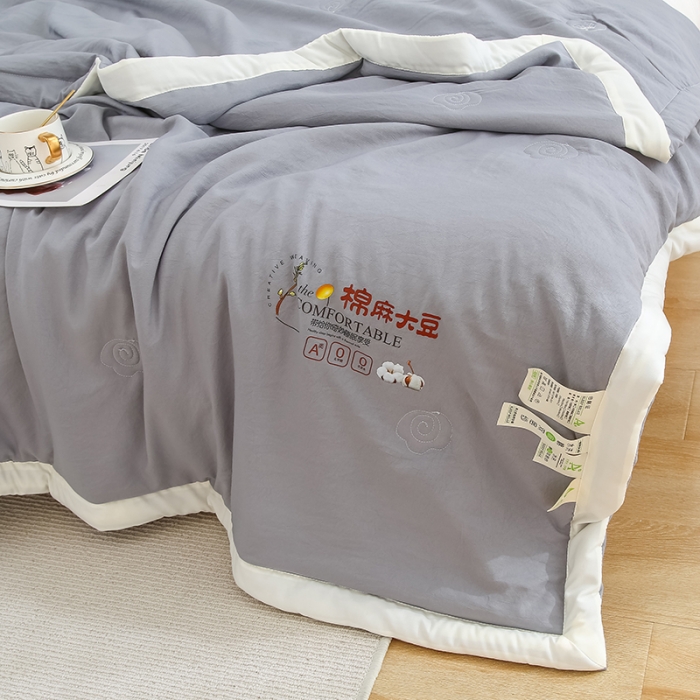 91家纺网 家纺一手货源 找家纺 爱宝被业 2025新款水洗棉麻夏被 高级灰