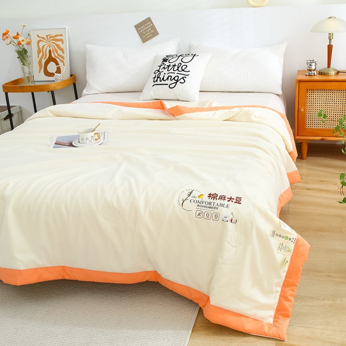 91家纺网 家纺一手货源 找家纺 爱宝被业 2025新款水洗棉麻夏被 米黄色