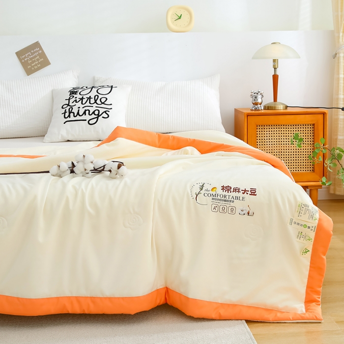 91家纺网 家纺一手货源 找家纺 爱宝被业 2025新款水洗棉麻夏被 米黄色