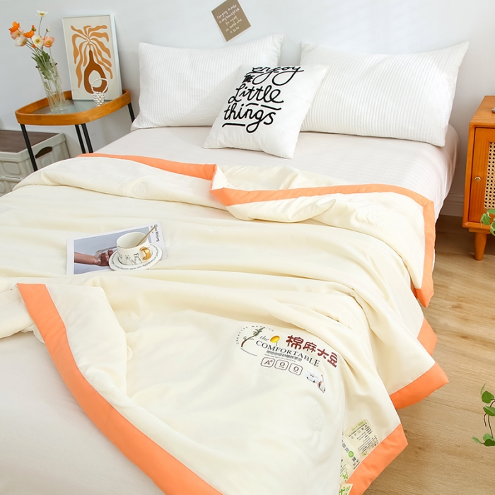 91家纺网 家纺一手货源 找家纺 爱宝被业 2025新款水洗棉麻夏被 米黄色