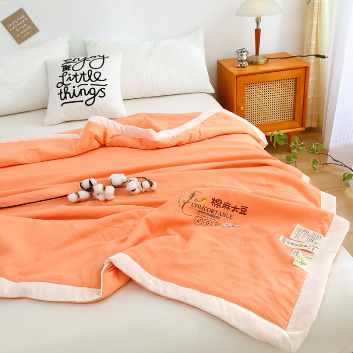 91家纺网 家纺一手货源 找家纺 爱宝被业 2025新款水洗棉麻夏被 热情橙