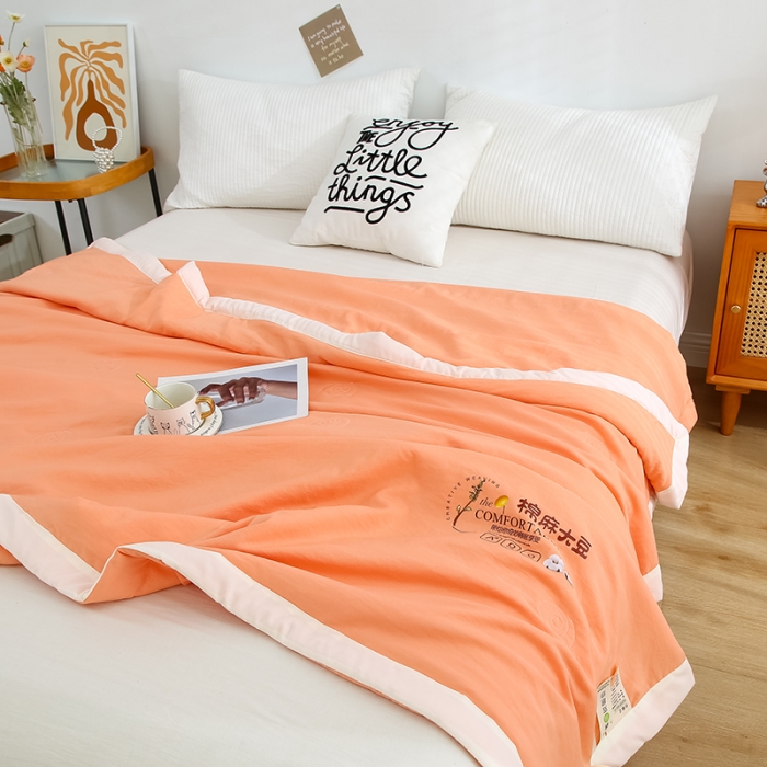 91家纺网 家纺一手货源 找家纺 爱宝被业 2025新款水洗棉麻夏被 热情橙