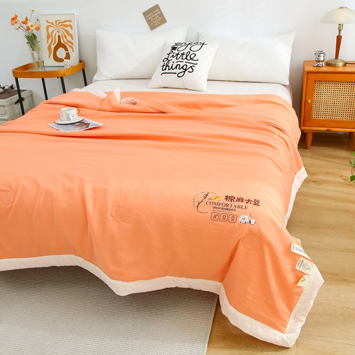 91家纺网 家纺一手货源 找家纺 爱宝被业 2025新款水洗棉麻夏被 热情橙