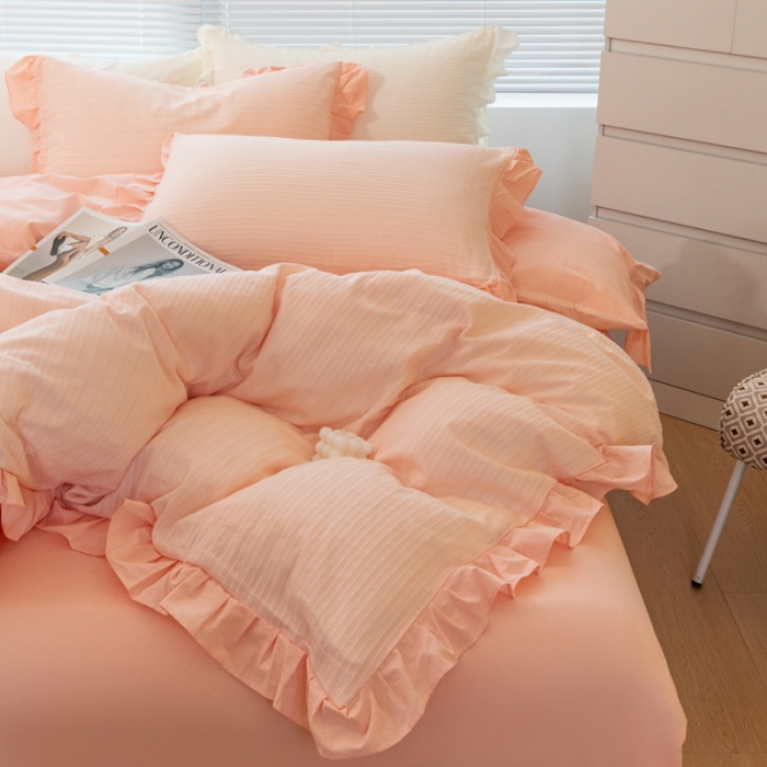 91家纺网 家纺一手货源 找家纺 （总）品乐2024纯色全棉缕空麻花水洗棉花边四件套